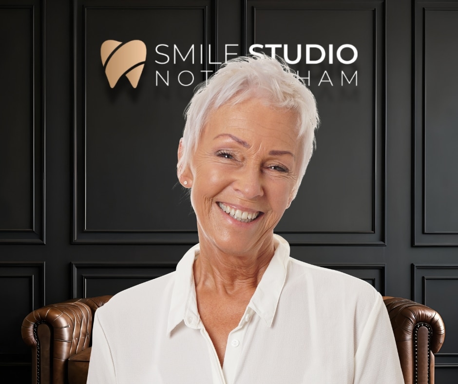 patient lady smiling with new dentures at smile studio in nottingham